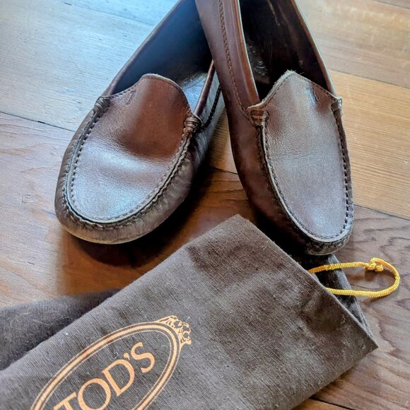 TOD'S Italian Leather Loafers 6.5 Brown Leather Driving Moc - Picture 8 of 10